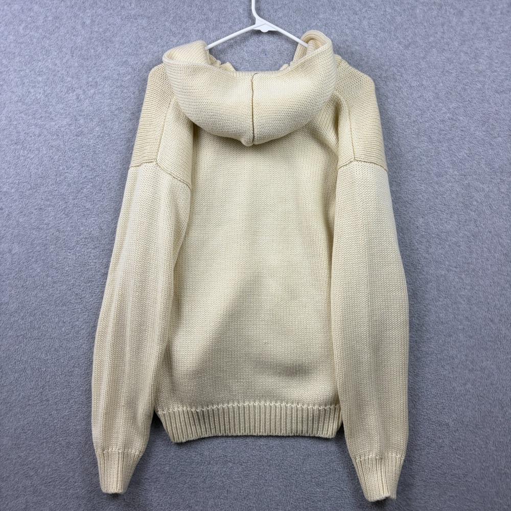 Vintage Puritan Sweater Hoodie Mens Large Ivory Chunky Knit Henley Pullover 80s - Picture 4 of 8